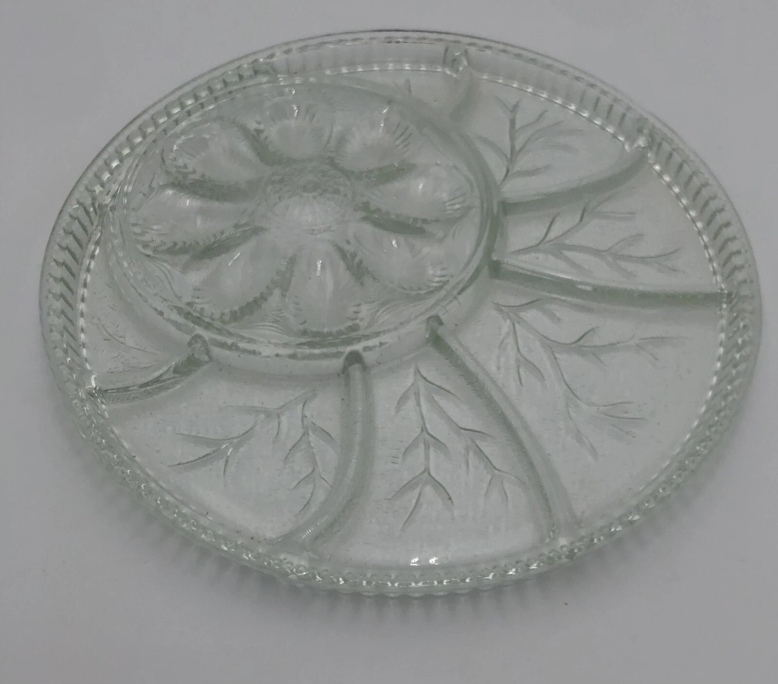 Indiana Glass Vintage Deviled Egg And Relish Tray Large Clear Glass Pebble Leaf