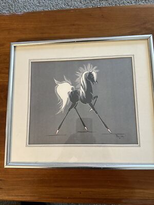 1963 Native American Taos Horse Painting By Pop Wea (Lori Tanner) Deceased 1966.