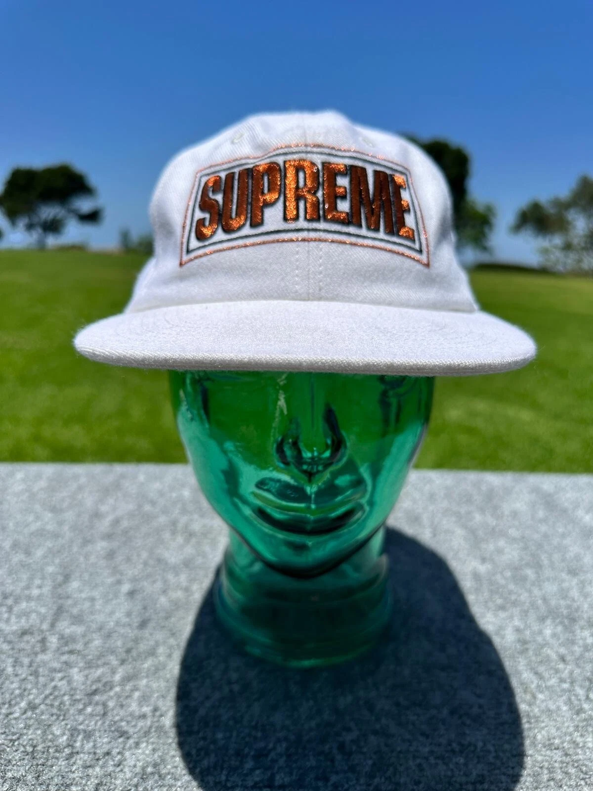 NEUF AVEC ÉTIQUETTE casquette chapeau snap back blanc Supreme Metallic Arc 6 panneaux