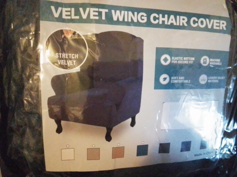 Blue Velvet Wing Chair Cover