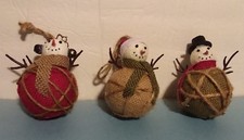 Set/3 Rustic Style Snowmen Ornaments- 5" /NEW