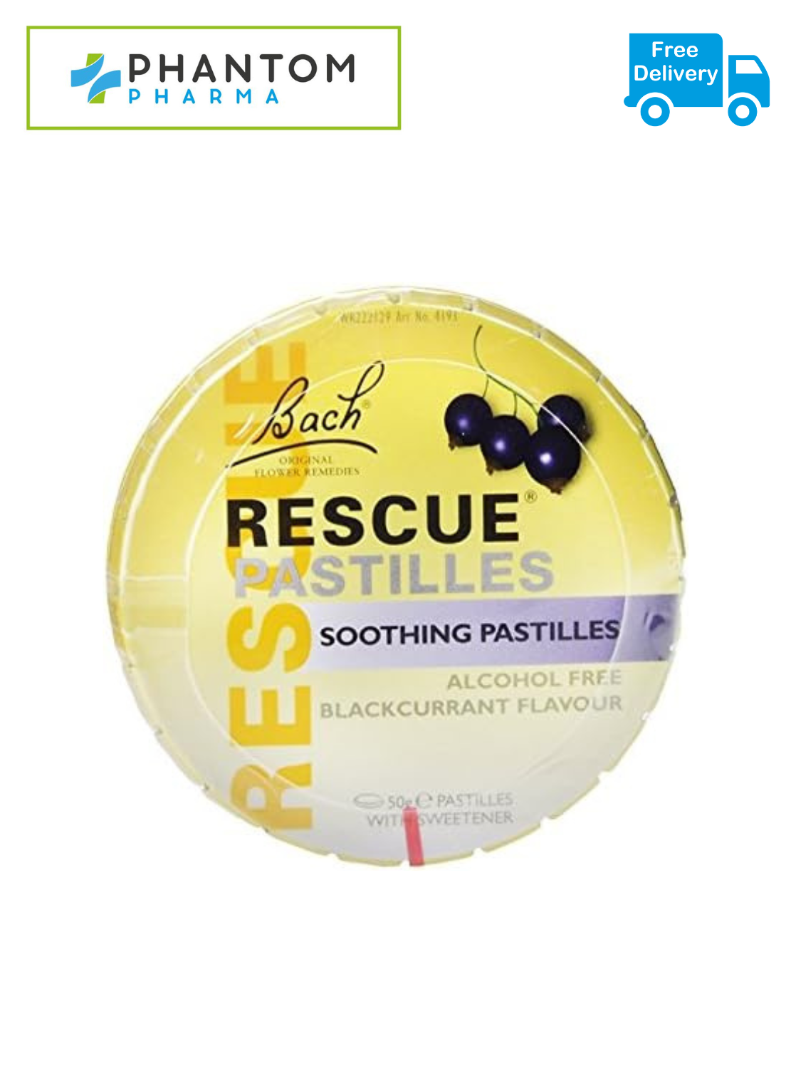 Bach Remedy Rescue Pastilles - Blackcurrant Flavour – Soothing Pastilles - 50g