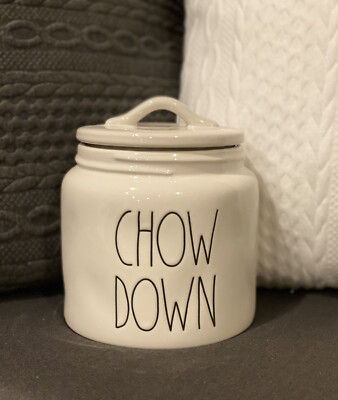 New Rae Dunn Pet Food Canister Treat Canister Chow Down Etched in Ceramic  6