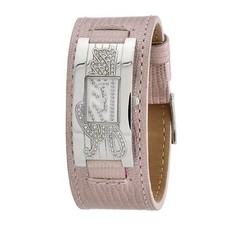NEW GUESS SILVER TONE,PINK CROC LEATHER BAND CUFF,CRYSTAL LOGO, WATCH W80055L4