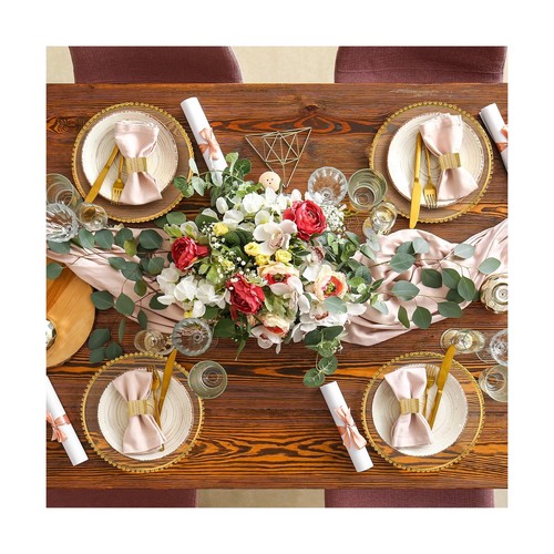 Uiifan 100 Pcs 50 Sets Clear Gold Charger Plates and Napkin Rings Including 1... - Picture 6 of 7
