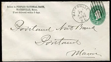 Postal Cover - WATERVILLE ME TO PORTLAND ME - AUG 29 1892 NATIONAL BANK - S6406