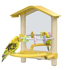 8.1-Inch Bird Mirror fo Cage with Non-Slip Perch Stand & Parakeet Chew Toys