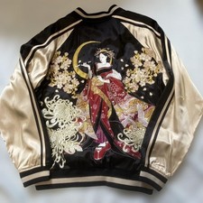Kacho Fugetsu Men's Sukajan Jacket Oiran Embroidered Black Beige Size XXL Unused