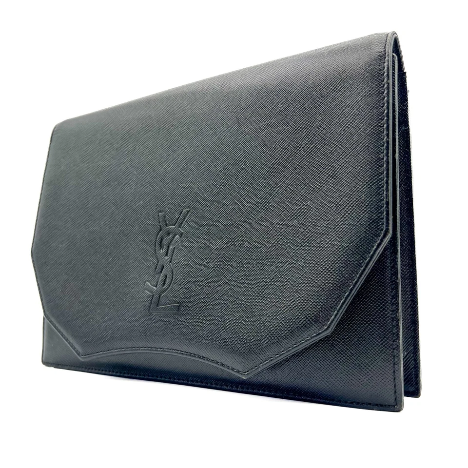Saint Laurent Vintage Saffiano Leather Clutch Bag YSL Black Purse Authentic - Image 2 of 4