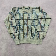 Vintage Knitted Jumper abstract patterned grandad knit sweater Men's M