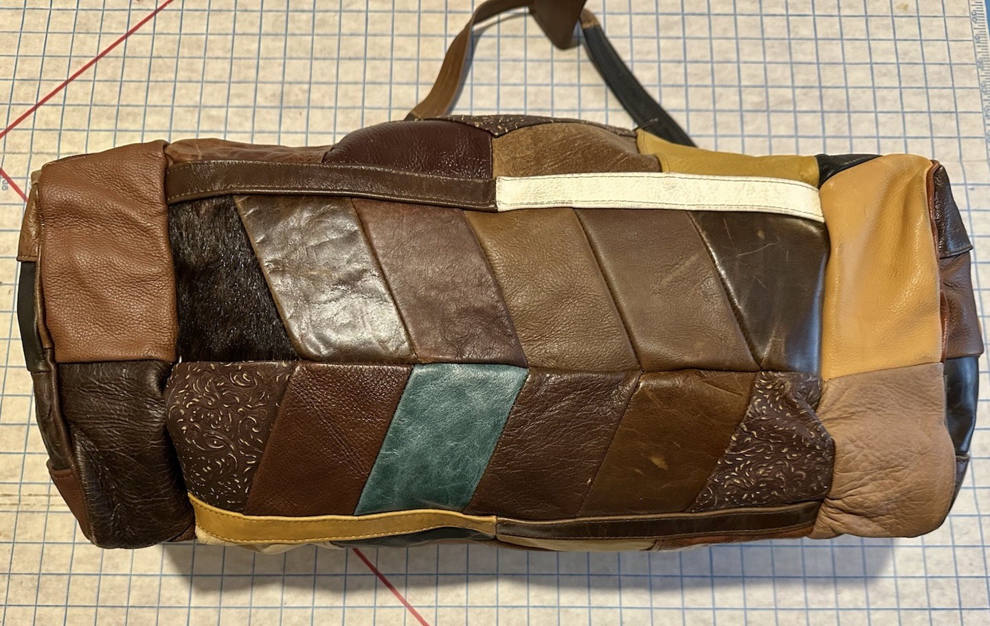 Patchwork Genuine Leather Fur Duffel Satchel Bag … - image 5