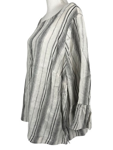 Charter Club 100% Linen Tunic Top Blouse Cream Striped Size 3X Peasant Boho - Picture 12 of 18