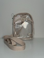 Clear/Beige Small Mini Crossbody Bag, Zip Clo...
