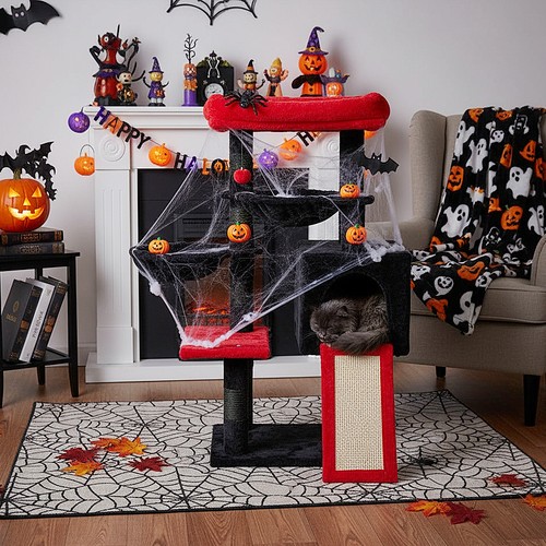 Halloween Cat Tree Scratching Post Toys Climbing Tower Activity Centre Sisal Bed