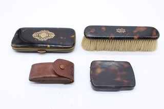 F x4 Antique Collection Of Faux Tortoiseshell Inc Cigarette Case & Clothes Brush