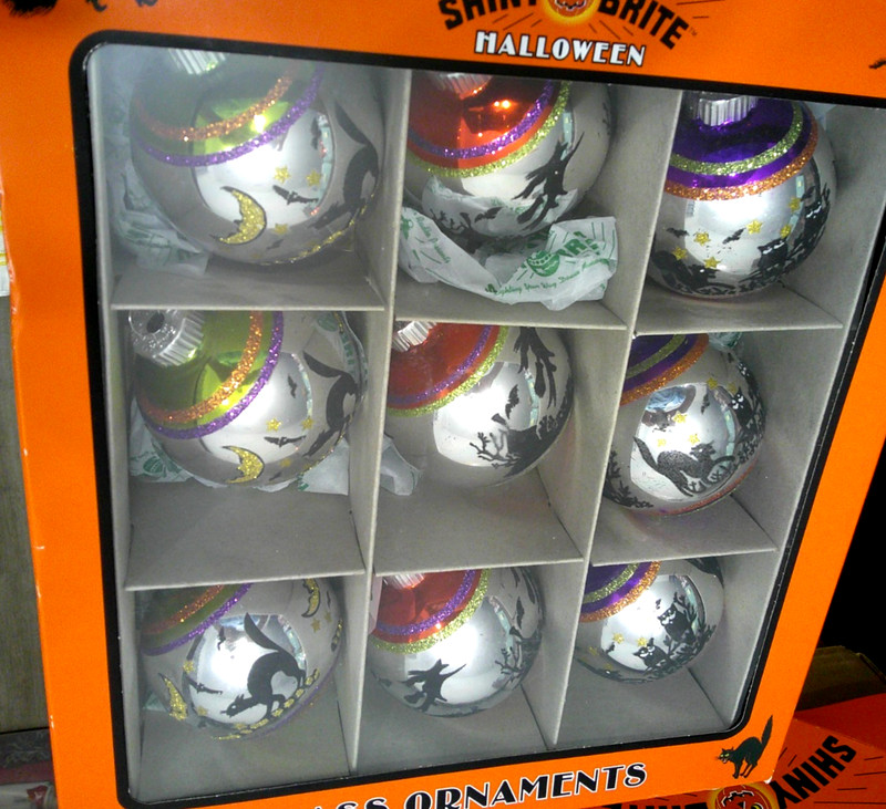 Christopher Radko 9 Shiny Brite Halloween Flocked Round Ornaments Silver 2021