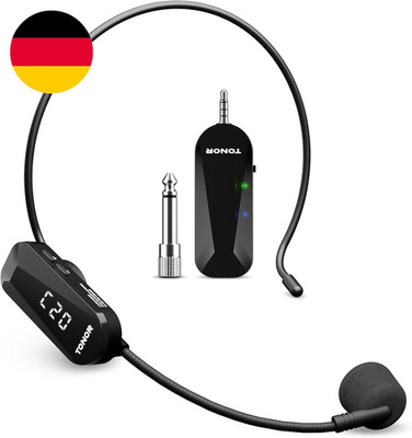 TONOR Wireless Mikrofon Headset, UHF Wiederaufladbares Drahtloses Mikrofon, 20 K