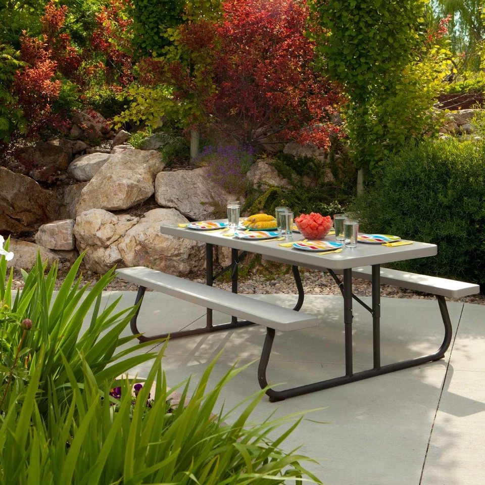 Mesa de picnic plegable de 6 pies de por vida, masilla, 22119 Foto 2 de 4