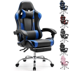 Luxury Gaming Chair Leather PU Office Chair Swivel High Back Seat with Footrest