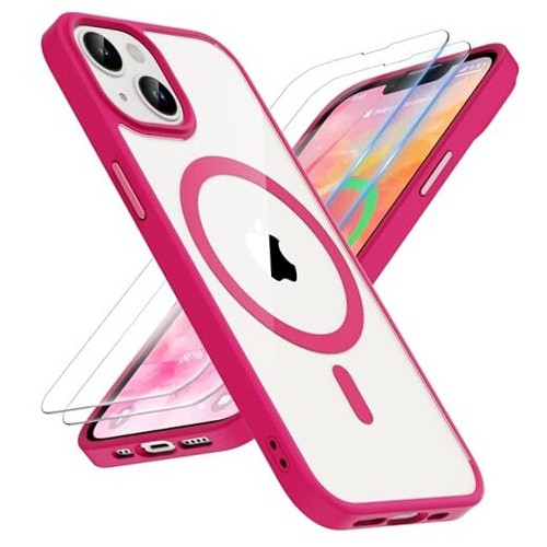 Magnetic for iPhone 14 Case, [Compatible for iPhone 14 6.1" Clear-Hot Pink