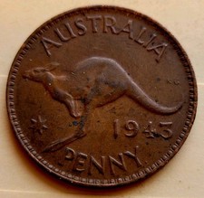 AUSTRALIA 🇦🇺 ONE (1) PENNY COIN 1943 (KING GEORGE VI 