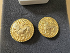 Vintage Les Bernard Lion Clip on Earrings - Large Round Designer Earrings Lions — photo 3