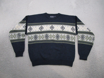 Vintage 90s Basic Editions Nordic Fair Isle Snowflake Sweater Mens SZ L Grandpa