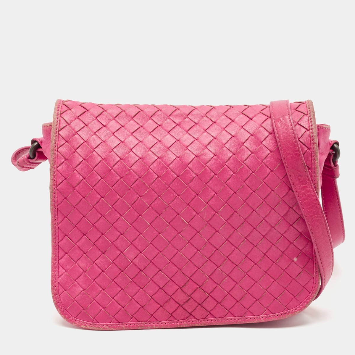 Bottega Veneta Fuchsia Intrecciato Leather Flap Crossbody Bag | eBay