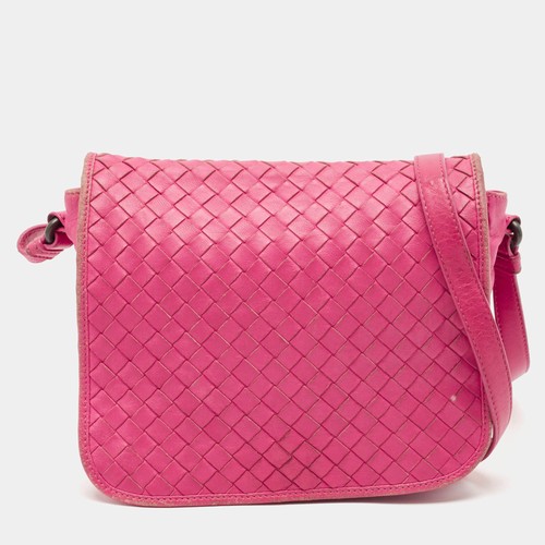 Bottega Veneta Fuchsia Intrecciato Leather Flap Crossbody Bag