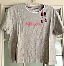 Jack Wills UK Britain Short Sleeve Embroidered T Shirt Top Gray Medium NWT
