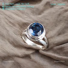 Handmade 925 Silver Ring Women Jewelry Blue Sapphire Wedding Ring Gift For Her