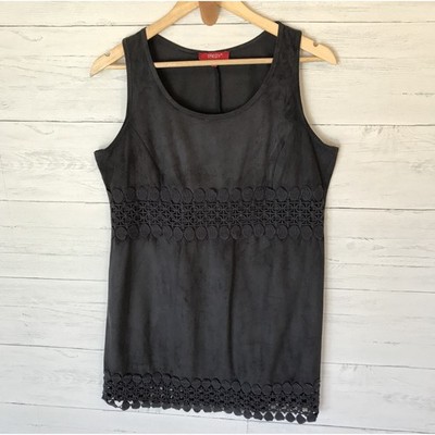 Tredy Top Womens SZ 8 Dark Purple Gray Embroidered Faux Suede Indie Tank