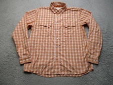 Simms Shirt Mens Large Orange Plaid Tencel Long Sleeve Snap Front Vented Fishing