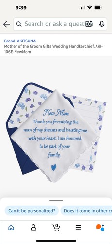 Neues Geschenk der Mutter des Bräutigams. Taschentuch, Karte, Münze.  - Bild 1 von 4