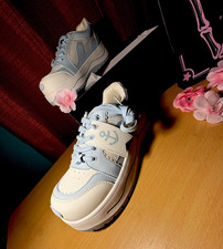 Gururu Unisex Low Top Lace-Up Athletic Sneakers Light Blue/White New Defects