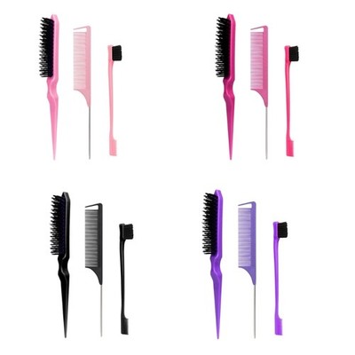 3Pcs Slick Back Hair Brush Set with 1 Pcs Edge Brush 1 Pcs Bristle Hair Brush