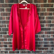 O/S NWT Vintage Victoria's Secret Gold Label Satin Robe Cherry Red Lace Beaded