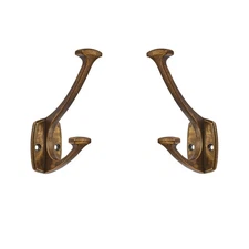 5 Pack Antique Brass Heavy Duty Solid Large Coat Hooks Wall Mounted for Towel