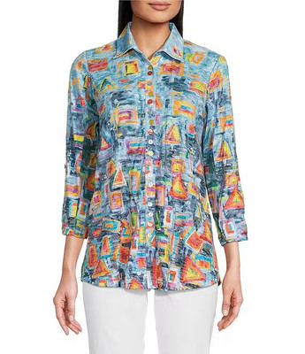 Ali Miles Petite Abstract Print Button From Knit Tunic Top PS NWT $79