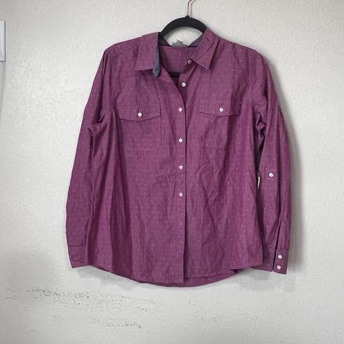 St John’s Bay PL Long Sleeve Button Up Pink With Tiny White Dots Blouse Cotton - Picture 1 of 9