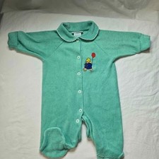 Paddington Bear Newborn to 0-3 month vintage green terry cloth footed sleepwear