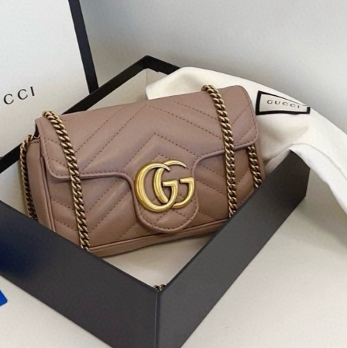 GUCCI GG Marmont Mini Milk tea Color Chain Strap Shoulder bag Crossbody