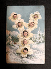 RARE ANTIQUE AMERICAN NEWS CO. POSTCARD/CHILDRENS FACES & BEN FRANKLIN 1c STAMP — photo 1