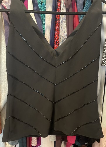 Jones New York ärmelloses gefüttertes Shirt mit Perlenakzenten atemberaubend schwarz Deep-V Shirt - Bild 3 von 5