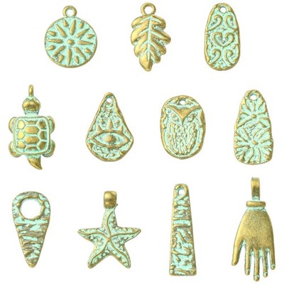 55pcs Tibetan Style Alloy Pendants, Antique Bronze & Green Patina Charms for DIY