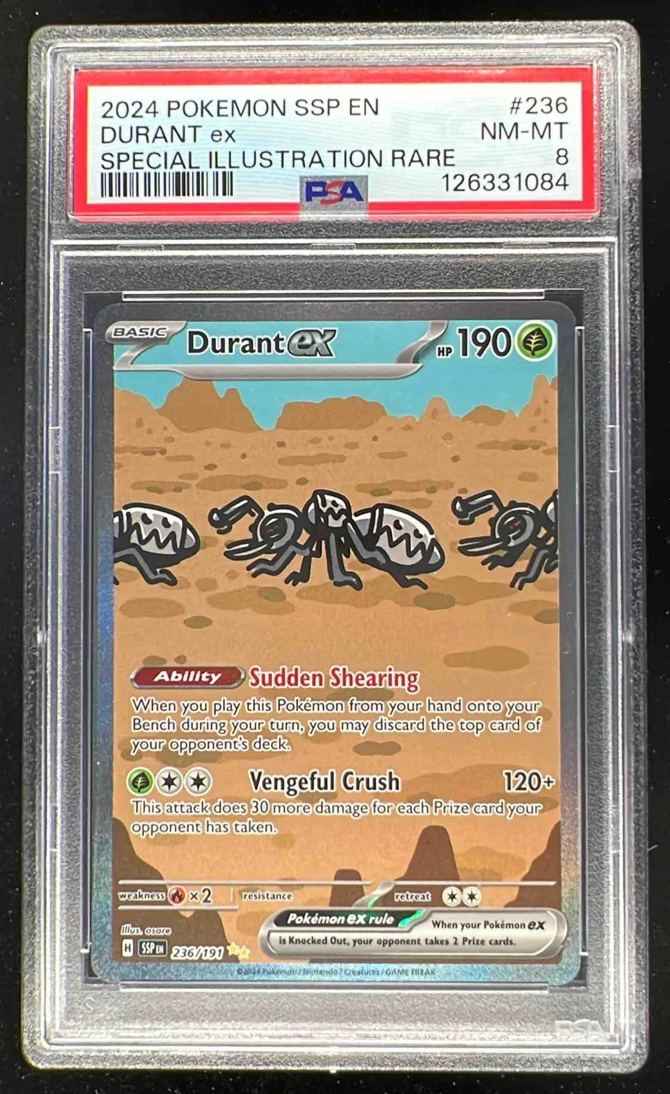 2024 Pokemon SV Surging Sparks - SSP EN #236/191 Durant Ex PSA 8