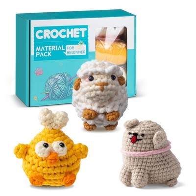 Crochet Kit for Beginners, Animal Kit 3-Pack (Dog, Chicken, Lamb), with Easy ...