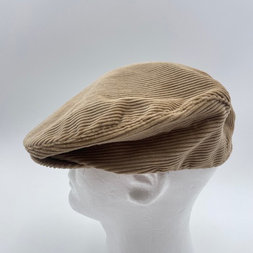 Vintage Newsboy Hat Cap Fitted XL Tan Corduroy Snap Front Cabbie Golf - Picture 6 of 8