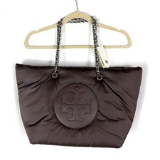 Image of Tory Burch Ella Puffy Chain Tote Brown Tempranillo Nylon Bag Large