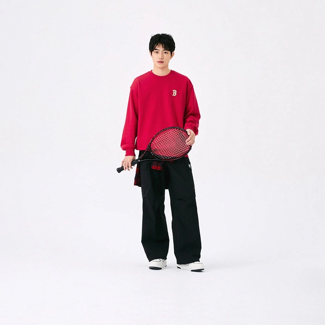 Printed Pattern Solid Color Loose Fit Long Sleeve Sweatshirt Unisex Dark Red